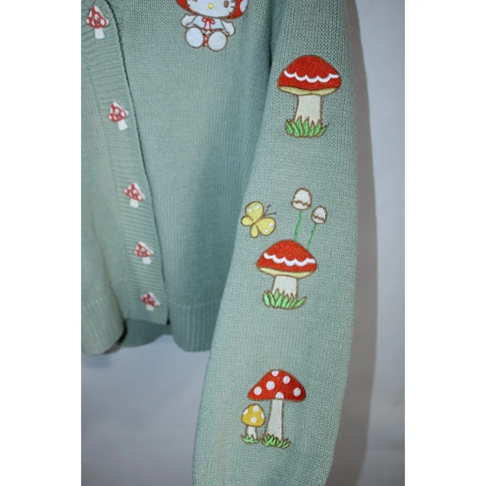 Hot Topic Hello Kitty Women's Small Multicolor Sage Green Knit Cardigan - Picture 8 of 11